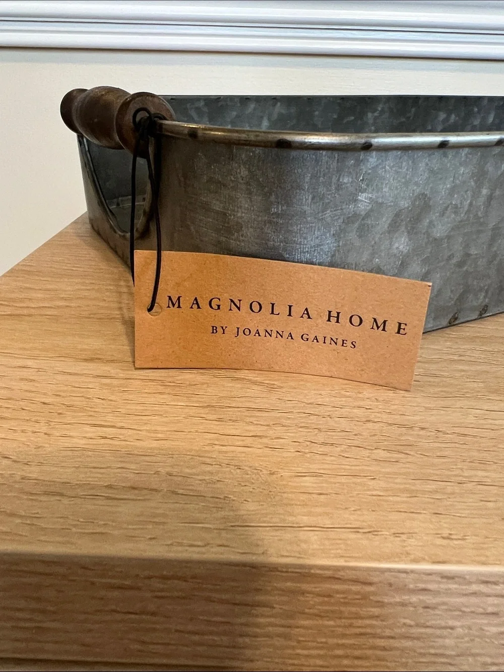 Magnolia Home Galvanized Tray with Dark Wood Handles